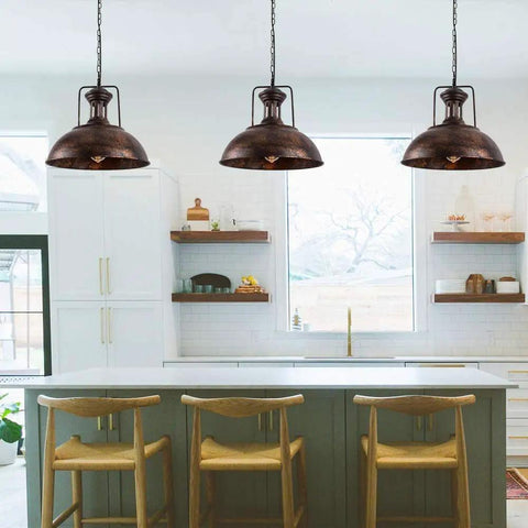 Farmhouse Pendant Light 16.14 Inch Rustic Vintage Vibe Hanging Fixture With Barn Dome Lampshade Over Kitchen Island