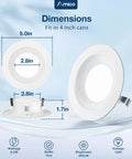 Dimensions and features of 20 Pack Recessed LED Can Lights With Dimmable IC Rated 12.5W Equal To 100W 950 Lumens With Baffle Trim 5CCT