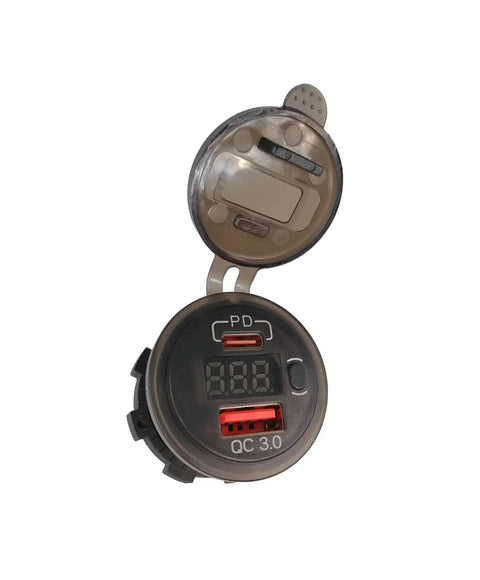 Slick 12V Usb And Type C Charging Port Plug And Play Upgrade For Ev Golf Carts with digital display for easy monitoring.