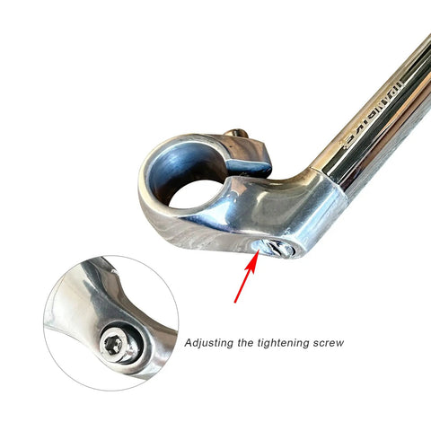 Aluminum Gooseneck Bike Stem For 22.2mm Fork Tubes And 25.4mm Handlebar Clamp showing tightening screw detail