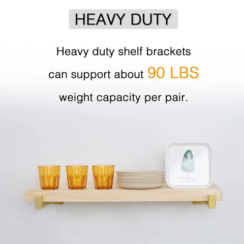 Gold 12 Inch Floating Shelf Brackets Set Of 6 With Lip Heavy Duty Industrial Wall Mounted Shelf Supports For Kitchen And Bathroom Storage Includes Screws For Easy DIY Install holding glasses and plates