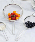 Three Piece Stainless Steel Mesh Strainer Set With Fine Mesh For Sifting, Straining, And Draining In The Kitchen, Great For Rinsing