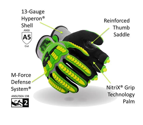 TRX T Rex ANSI A5 Lightweight HPPE Shell Impact Gloves With Sandy Nitrile Palm Coating For A Grippy Wet Grip And Solid Cut Protection, 1 Pair, Size 10 XL, Model TRX441
