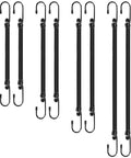 Eight heavy duty bungee cords with hooks in four sizes 12, 18, 24, 36 inch, one third inch thick, no odor, supports 40 kg.