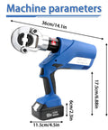 Heavy Duty Cordless Electric Hydraulic Crimping Pliers With Dual 4.0Ah Lithium Packs shown with measurements and details.