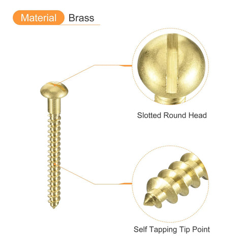 M4 X 50mm Brass Wood Screws Slotted Round Head Self Tapping For Woodworking Pack Of 20 Durable And Corrosion Resistant For DIYers And Pros