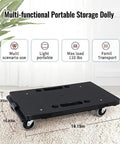 Heavy Duty Furniture Dolly With Interlocking 4 Wheel Flat Dollies 16 X 11 Inches 500 LB Capacity Interlock System For Moving Large Furniture Easily Two Pack Black And Grey Wheels With Carry Handle displayed in a room.