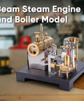 Full Metal Beam Steam Engine Model Kit With Horizontal Boiler, Stationary Steam Power Demonstration For Adults, 84-Piece Educational Mechanical Build, Hands On Science Hobby Project on black base