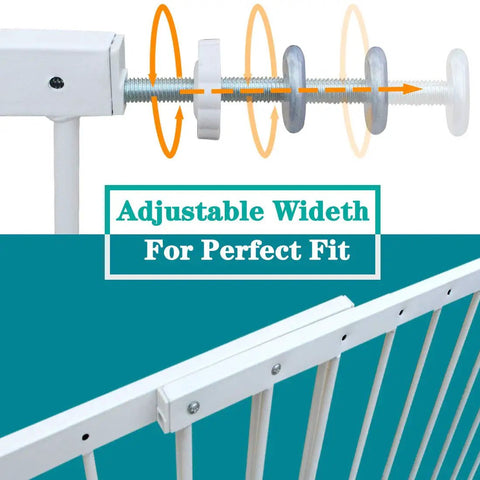 Adjustable Wide Window Guard For Kids showing screw mechanism for perfect fit, two-panel design, fits 36.22 to 61.41 inches.