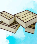 Fine Digs Non Woven Drawer Dividers For Bras And Underwear Plus Four Pack Closet Storage Bins displayed in beige with brown trim.