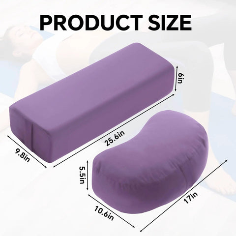 Two Piece Yoga Bolster Set With Rectangular Back Support And Crescent Neck Cushions, Measuring 25.6x9.8x6 And 16.9x10.6x5.5 Inches, Perfect For Yin, Restorative, And Deep Stretch Sessions, Moisture Resistant And Plush Cushions For Everyday Comfort.
