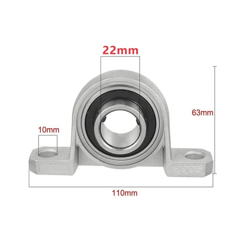 Heavy Duty Ball Bearing Pillow Block Support High Load Capacity 8 10 12 16 17mm Sizes For Machinery Or DIY Builds Four Pack Strength Mounted Here Handles Work With No Sweat Plus Self Aligning Design And Friction Reduced Inserts. 22mm cast iron pillow block bearing with 10mm mount holes, 63mm height