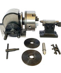 Heavy Duty Indexing Head For Milling Machine With Vertical Horizontal Rotary Table And Precision Tailstock Mount built like a tank with additional components.