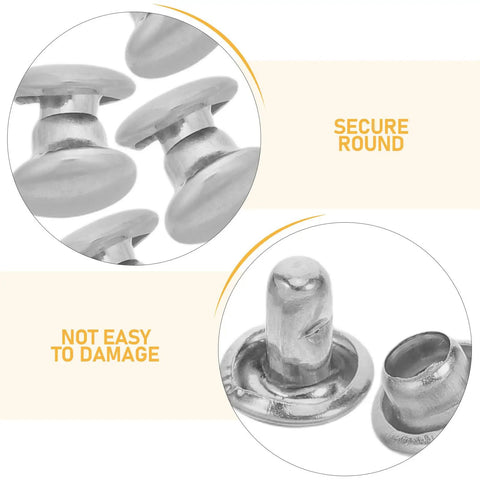 Double Cap Leather Rivets Snap Fasteners Kit Silver 100 Sets For Leather Crafting Handbags Belts And Bags With Easy Hand Install No Tool Required Decorative Metal Snaps, round close-up