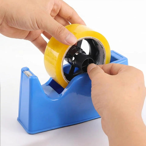 Pack Of Two Top Tier Tape Dispenser Core Replacement 36mm Plastic Insert Wheel being installed in blue tape dispenser.