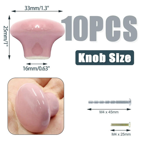 Grab Some Super Chic Pink Ceramic Door Knobs Retro Cabinet Hardware Set With Dresser Pulls Bathroom Vanity Handles No Sweat Install Top Shelf Furniture Makeover Kit 10 Piece Bundle, 33mm pink knob with screws.