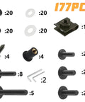 177 Piece Aluminum Bike Fairing Bolt Kit With Colorful Anodized Fasteners Nuts Clips And Washers In M5 And M6 components displayed