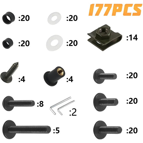 177 Piece Aluminum Bike Fairing Bolt Kit With Colorful Anodized Fasteners Nuts Clips And Washers In M5 And M6 components displayed