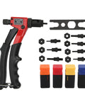 All In One Manual Hand Rivet Nut Tool Kit With Interchangeable Mandrels M3 M4 M5 M6 For Auto Body And Marine Projects, Thread Insert Tool Set, Rugged Pro Grade Carry Case, Wrench, And Essential Fastening Accessories on white background.