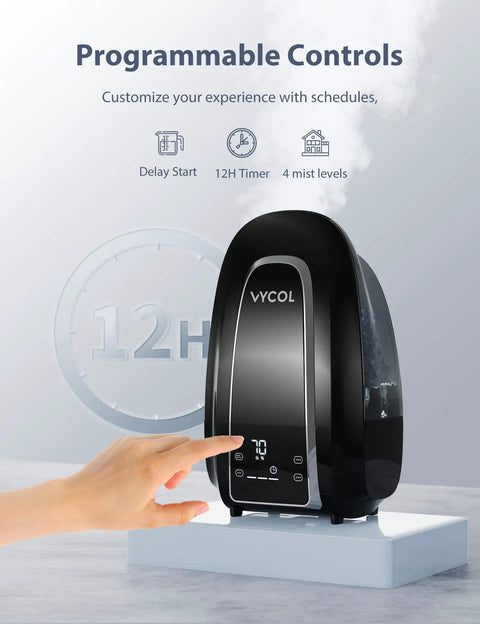 Smart Humidifier For Large Bedroom 5.6L Whisper Quiet Ultrasonic Cool Mist With Humidity Sensor And Timer, control settings shown