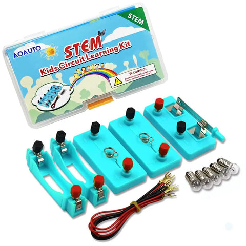 Hands On Kids Electricity Circuit Learning Kit For STEM And Physics Fun, includes wires, bulbs, and battery holders.