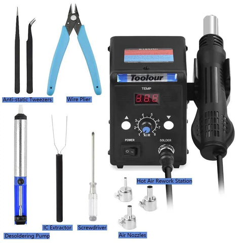 Pro Grade Hot Air Rework Station With 110V Solder Heat Gun, Fahrenheit And Celsius Display, Adjustable Temperature And Airflow