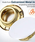 4 Pack White Iron Fire Sprinkler Covers Ceiling Mounted Universal Concealed Plates showing white cover and gold base, made of galvanized metal.