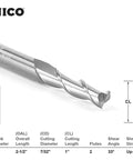 Yonico upcut router bit, spiral 2-flute carbide, 7/32 in diameter, 1/4 in shank.