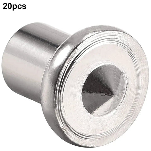 Close-up of 20 Piece Stainless Steel Dowel Center Pin Set for Woodworking Tools 1 Quarter Inch 6mm Hollow Dowel Centers.