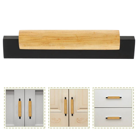 Solid Wood Long Cabinet Handles For Wardrobes And Kitchen Drawers Built Tough With Aluminum Wood Blend 96mm Hole Spacing Black Finish