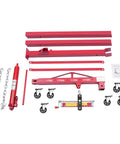 Built Like A Tank 2 Ton Folding Hydraulic Shop Crane Engine Hoist parts including red metal structure and swivel caster wheels.