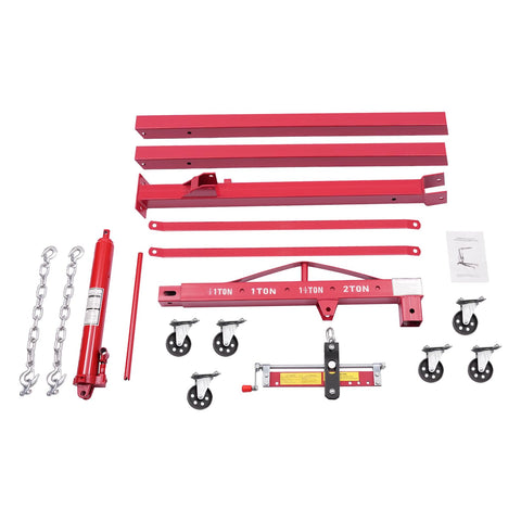 Heavy Duty 2 Ton Hydraulic Engine Hoist With Adjustable Boom And Smooth Rolling Casters parts including chains and hydraulic cylinder.