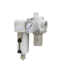 Three Quarter Inch NPT Compressed Air Filter Regulator Combo With Metal Bowl Manual Drain Gauge Bracket 10 Micron Element 180 SCFM