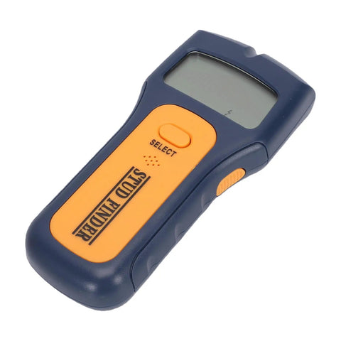 FTVOGUE Stud Finder Wall Scanner with LCD Display for Metal AC Wire Wood, handheld tool with yellow and blue design, easy-to-read screen.