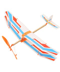 Two Pack Rubber Band Powered Balsa Wood Airplane Glider Kit For Outdoor Fun with colorful wings and propeller in view