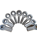 Road Ready Pair Of 20mm Male Rod Ends With M20x1.5 Thread Chromoly Steel Heim Joints displayed in a row against a white background.