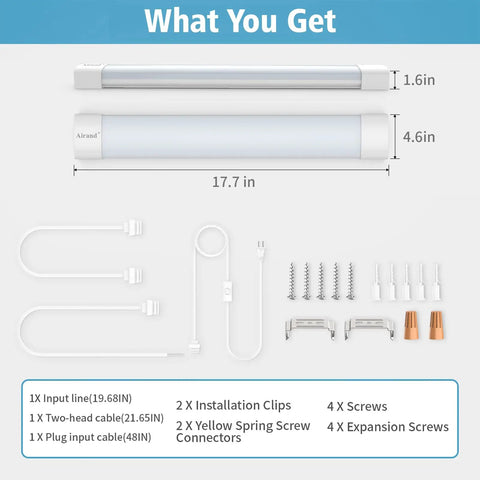 Bright LED Ceiling Light Fixture With Plug 5000K Triproof LED Tube Light 16W with accessories including cords and screws