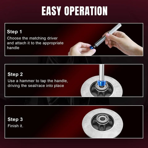 Easy operation guide for 33Pc Bearing Race And Seal Driver Set With Metric And SAE Adapters 3 Knurled Handles Bushing Driver Kit