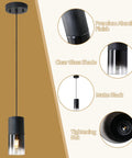 Black Industrial Pendant Lights 2 Pack With Adjustable Cords And E26 Sockets, Modern Glass Shade Pendant Lighting For Kitchen Island