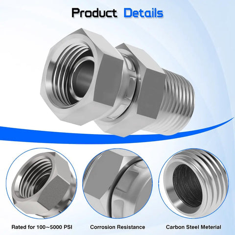 Hydraulic Swivel Adapter One Half Inch NPTF Male To One Half Inch NPSM Female 360 Degree Swivel Fitting For Hydraulic Lines High Flow Easy Install Durable Precision Engineered Connector, carbon steel