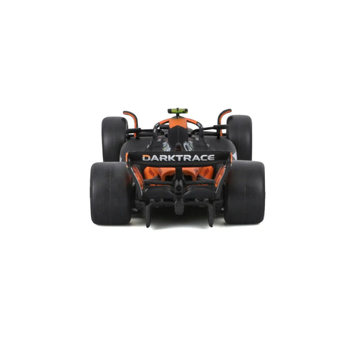 Rear view of McLaren MCL38 1:43 Scale 2024 Die-Cast Formula Car With Helmet Display Box And Norris Number Four Lando Norris Collectible