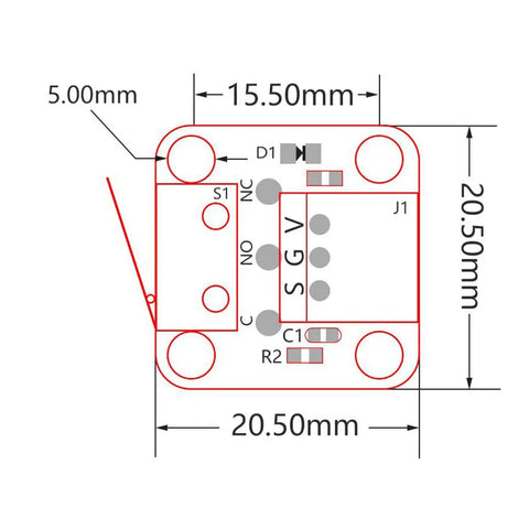 Diagram showing dimensions of Three Pack 3D Printer Limit Switch Endstop Module With 39 Inch Cable For RAMPS RepRap Tevo Tornado And Creality CR 10.