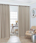 Two XXL Wall To Wall Beige Ivory Blackout Curtains Panels, 108 By 108 Inches Each, 18 Feet Total Width, Includes Two Free Tiebacks, Thermal Insulated Room Darkening Drapes That Block 96 Percent Of Sunlight, Affordable Dope Look