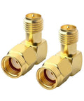90 Degree Reverse Polarity SMA To RP-SMA Right Angle Coax Adapter 50 Ohm 2 Pack, gold plated for FPV Drone Antennas and Radio