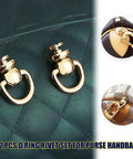 Gold D Ring Rivet Kit For Leather Purses And Bags, 12 Pack Zinc Alloy Studs With Screws, Crossbody Wallet Conversion Hardware, Durable Rustproof Handbag Accessories For DIY Purse Making on green leather bag
