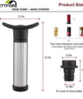 Dimensions and design of Wine Saver Vacuum Pump Kit With Four Silicone Stoppers Keeps Opened Wine Fresh For Up To Seven Days