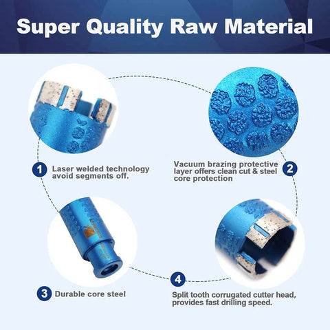 Front view of blue Diamond Core Drill Bit, 1 3/8 in, laser-welded with 5/8-11 thread for dry or wet drilling