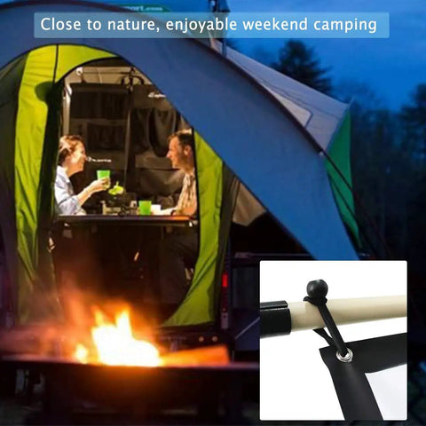 Night camping scene with a tent, insert showing use of 30 Pack 4 Inch Heavy Duty Black Bungee Cords For Tarp Canopy Tent Camping Gear