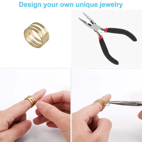 All In One Jewelry Repair Kit With 1200 Jump Rings And Lobster Clasps, Pliers, Tweezers, Opener, Silver And Gold Open Jump Rings in use