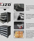 Image of Badass Metal Workbench Station With Locking Rolling Chest Full Pegboard Setup Heavy Duty Wood Top showcasing central locking system.